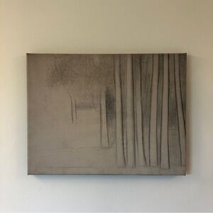 Print, sketch, grove of trees wrapped canvas with black border 13”x16 15/16”